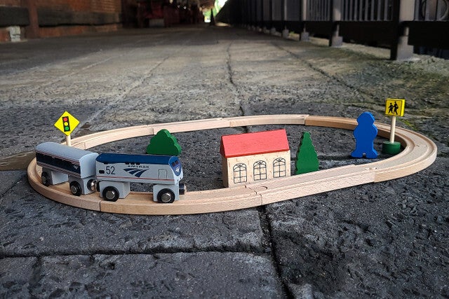 Amtrak wooden train set sales